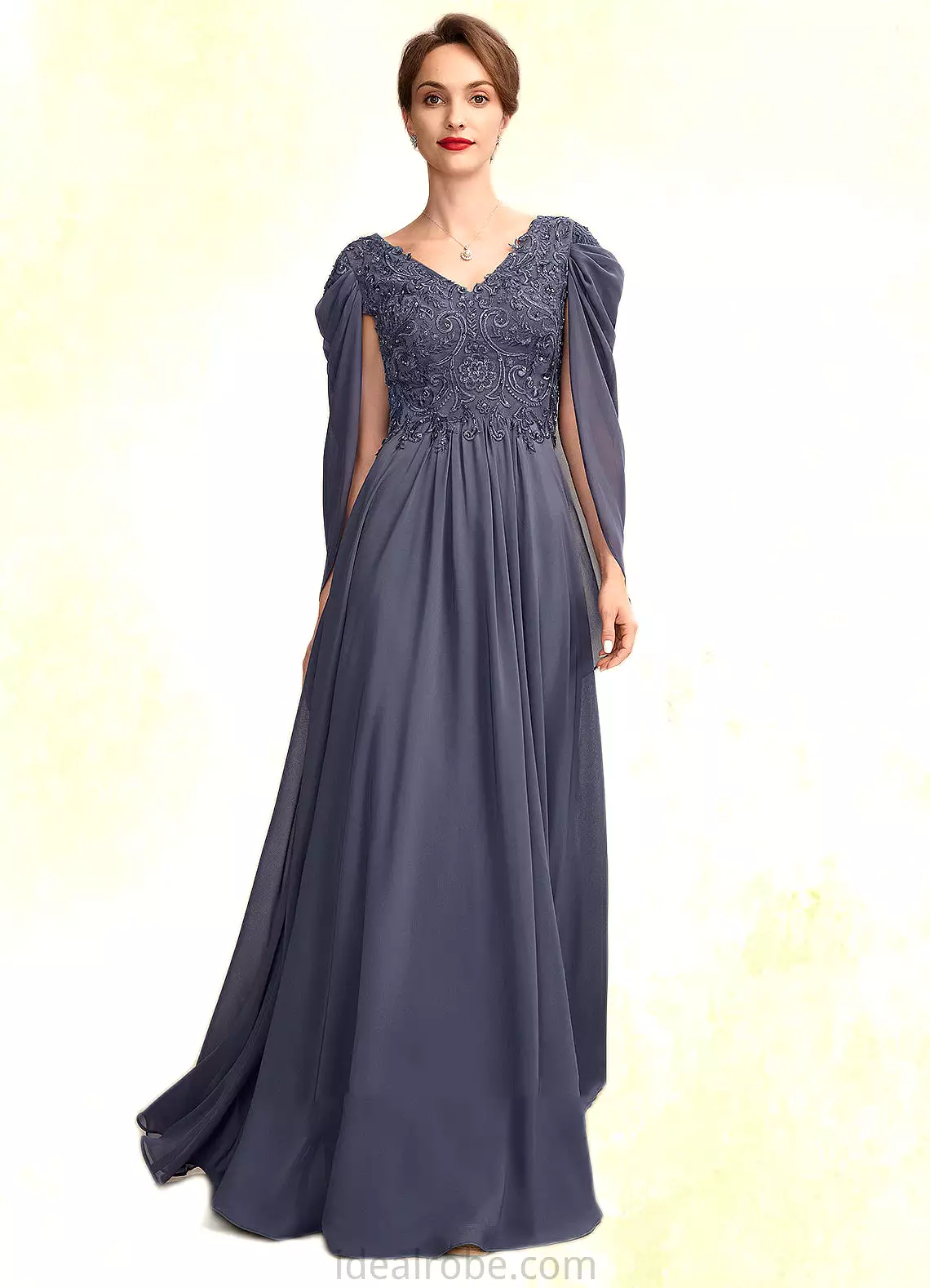 Tatiana A-Line V-neck Floor-Length Chiffon Lace Mother of the Bride Dress With Beading Sequins STK126P0015022