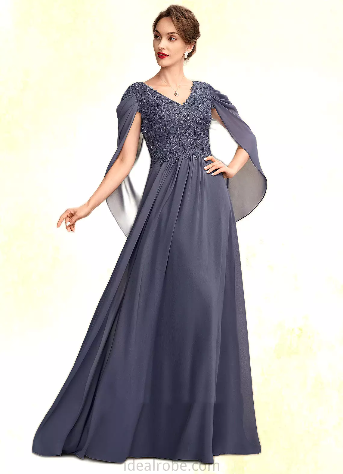 Tatiana A-Line V-neck Floor-Length Chiffon Lace Mother of the Bride Dress With Beading Sequins STK126P0015022