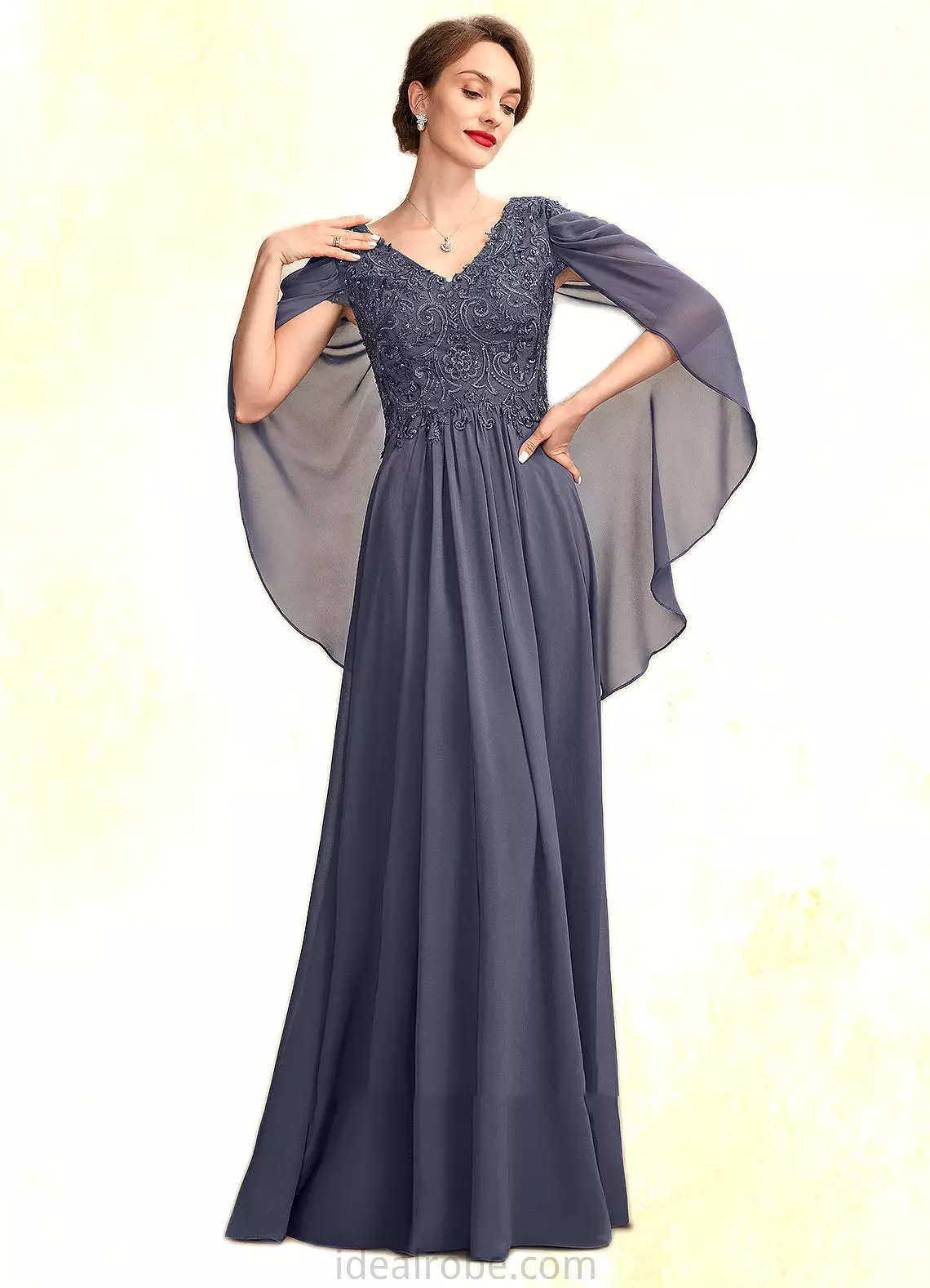 Tatiana A-Line V-neck Floor-Length Chiffon Lace Mother of the Bride Dress With Beading Sequins STK126P0015022