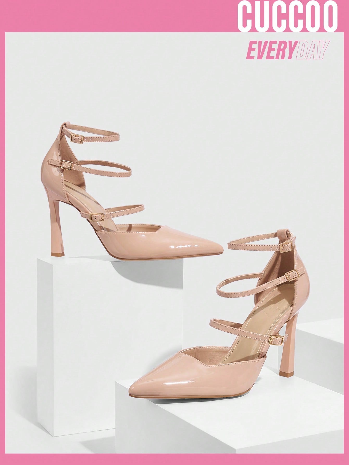 Woman Shoes High Heels Pointed Toe Apricot-Colored Fashionable Shoes With Ankle Strap For Spring And Summer