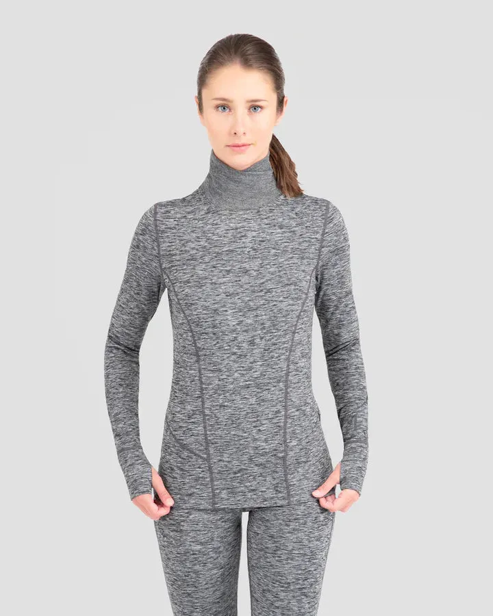 WOMEN'S CLOUD NINE MIDWEIGHT PERFORMANCE THERMAL TURTLENECK SMALL DARK GREY MELANGE