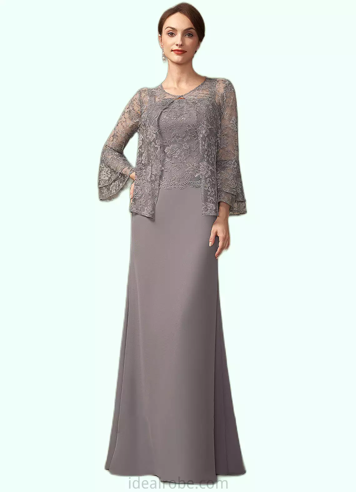 Yazmin Sheath/Column Square Neckline Floor-Length Chiffon Lace Mother of the Bride Dress STK126P0014936