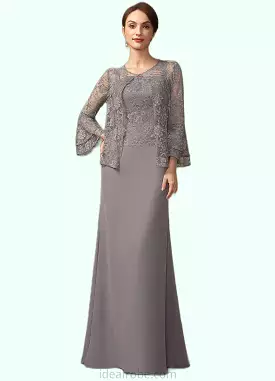 Yazmin Sheath/Column Square Neckline Floor-Length Chiffon Lace Mother of the Bride Dress STK126P0014936