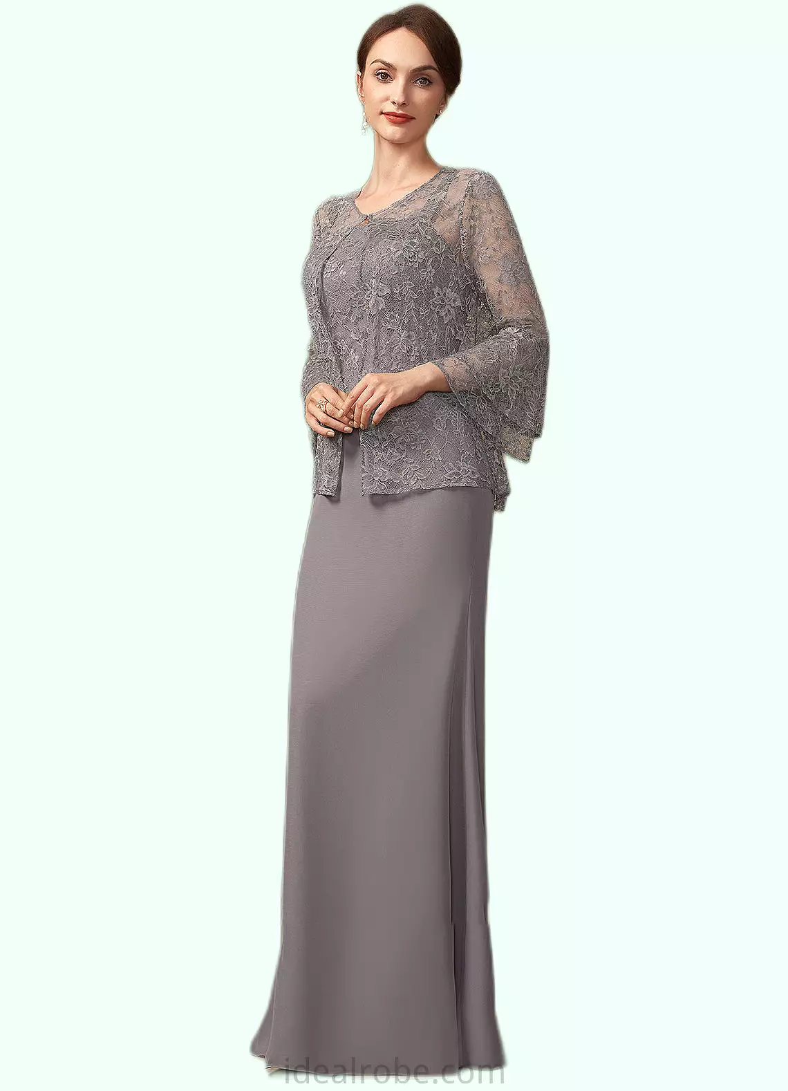 Yazmin Sheath/Column Square Neckline Floor-Length Chiffon Lace Mother of the Bride Dress STK126P0014936